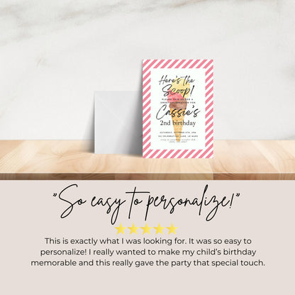 Here's the Scoop Invitation Ice Cream Birthday Party Invite Second Birthday Invite Template Girls Sweet Birthday Party 2nd Birthday 0002