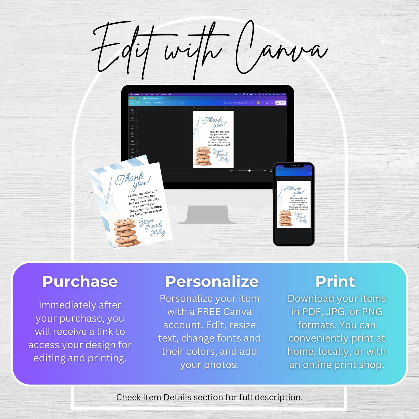 Milk and Cookies Thank You Note Birthday Template Editable Sweet Cookie Party Thank You Card Tough Cookie Party Thank You Letter 0005