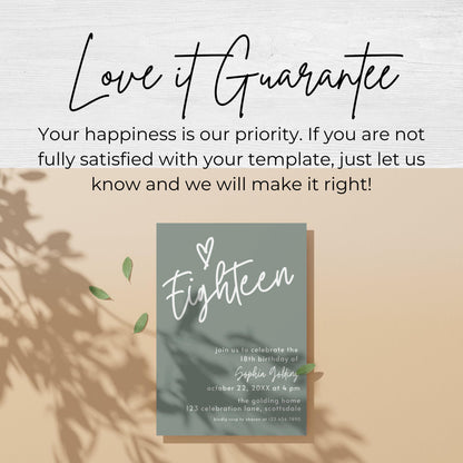 18th Birthday Invitation for Girl Sage Green Eighteen Invite Sage Green Birthday for Teenager Simple Modern Adult Invitation Printable 0003