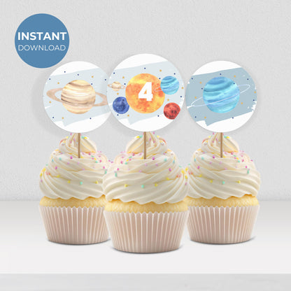 Out of This World Cupcake Toppers 4th Birthday Space Party Decorations Solar System Party Birthday Decor Party Supplies Cake Topper 0001