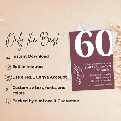 60th Birthday Invitation for Men 60th Birthday Invite 60th Birthday for Him 60th Birthday Invitation 60th Birthday Invitation for Him 0007