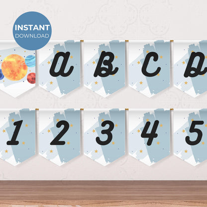 Space Party Alphabet Banner Letters A to Z Numbers Symbols Happy Birthday Banner Galaxy Birthday Solar System Party Flag Banner 0001