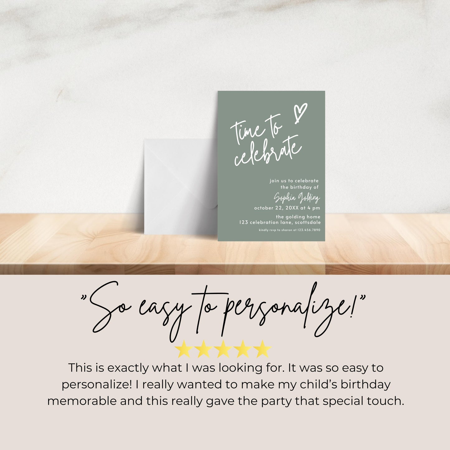 Sage Green Invite Time to Celebrate Birthday Invitation for Girl Sage Green Birthday Teenager Simple Modern Adult Invitation Printable 0003