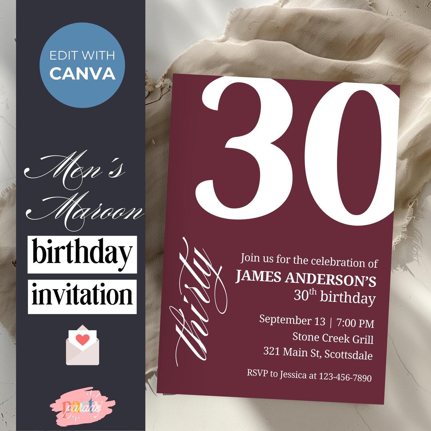 30th Birthday Invitation 30th Birthday Invite 30th Birthday for Him 30th Birthday Invitation for Him 30th Birthday Invitations for Men 0007