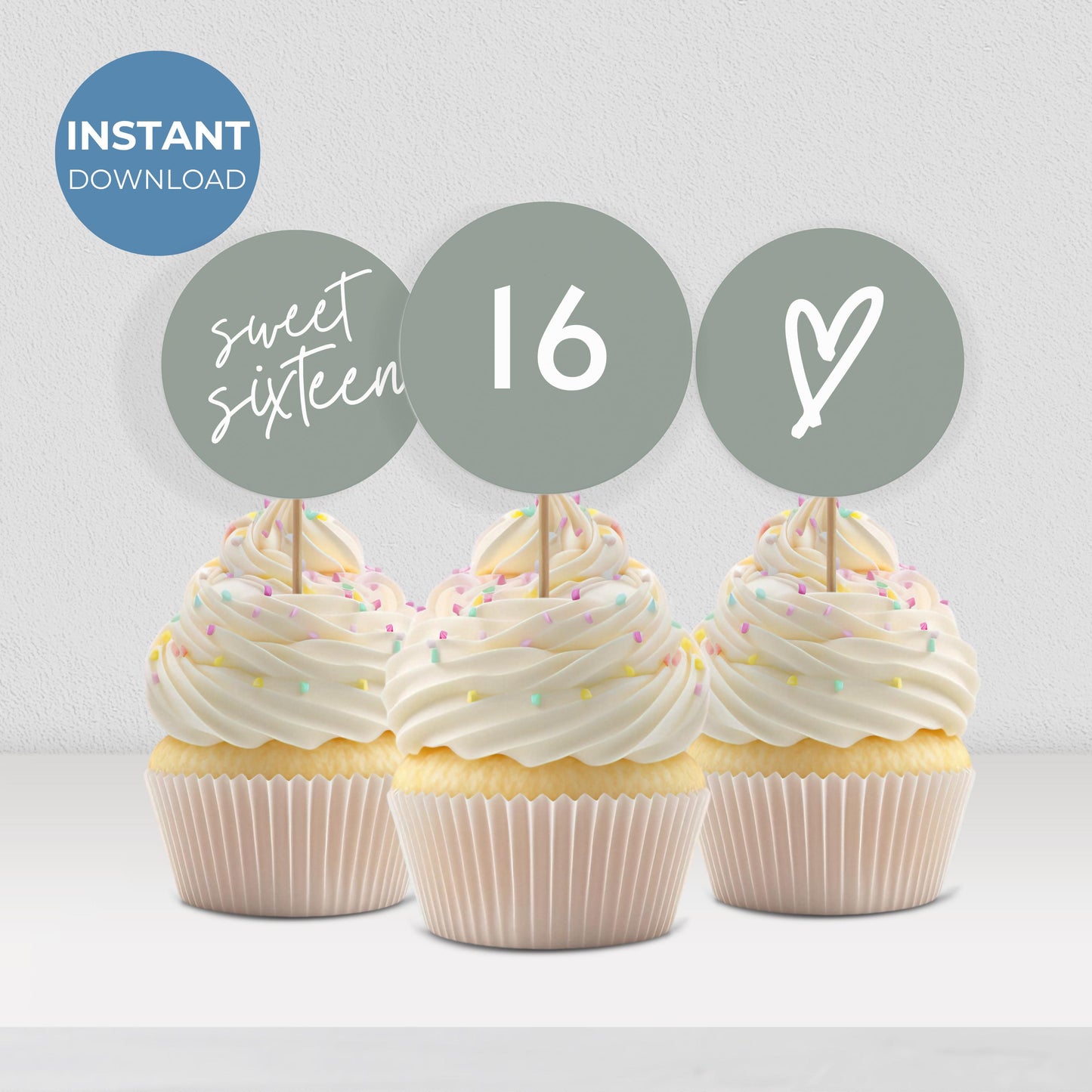 Cupcake Toppers Sage Green Sweet Sixteen Cupcake Toppers Sweet 16 Sage Green Cupcake Decorations for 16th Birthday Teenage Girl Decor 0003