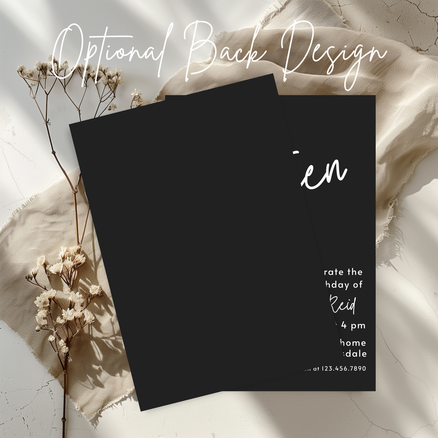 14th Birthday Charcoal Black Invite Template: Simple Teen Girl Printable Invitation 0013