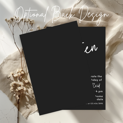 14th Birthday Charcoal Black Invite Template: Simple Teen Girl Printable Invitation 0013