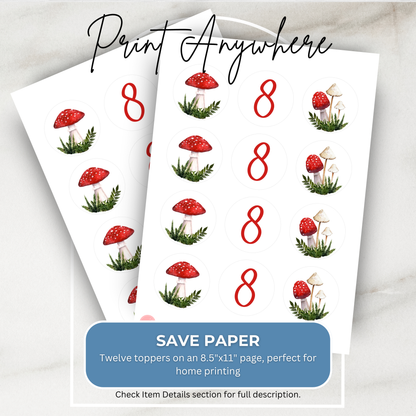 8th Birthday Mushroom Cupcake Toppers: Printable Fungi Party Decor 0004