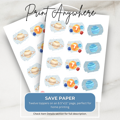 7th Birthday Solar System Cupcake Toppers: Printable Space Party Decor 0001