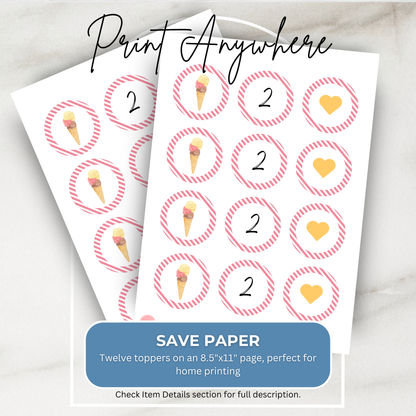 Cupcake Toppers 2nd Birthday Ice Cream Party Decorations Here's the Scoop Second Birthday Decor Party Supplies Two Sweet Birthday Cake 0002