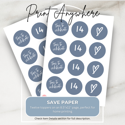 14th Birthday Cupcake Toppers: Dusty Blue Teen Girl Printable Party Decor 0011