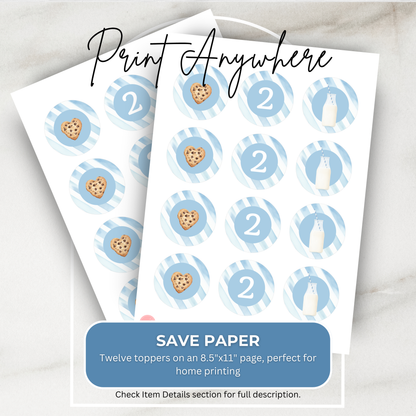 Milk and Cookies Cupcake Toppers: Printable Birthday Party Decorations 0005