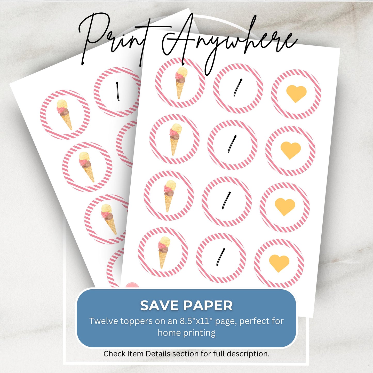 Cupcake Toppers 1st Birthday Ice Cream Party Decorations Here's the Scoop First Birthday Decor Party Supplies Sweet One Birthday Topper 0002