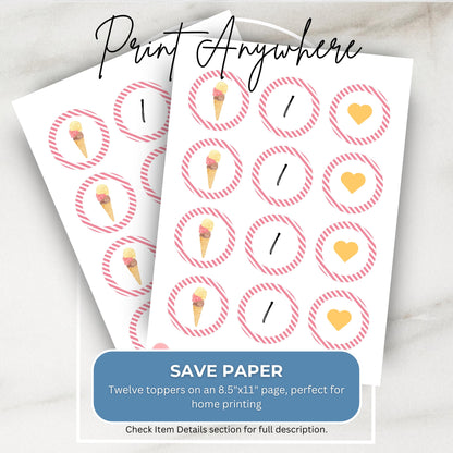 Cupcake Toppers 1st Birthday Ice Cream Party Decorations Here's the Scoop First Birthday Decor Party Supplies Sweet One Birthday Topper 0002