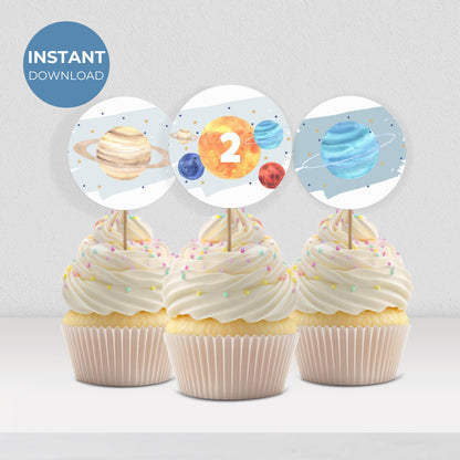 Out of This World Cupcake Toppers 2nd Birthday Space Party Decorations Solar System Party Birthday Decor Party Supplies Cake Topper 0001