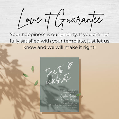 Sage Green Invite Time to Celebrate Birthday Invitation for Girl Sage Green Birthday Teenager Simple Modern Adult Invitation Printable 0003