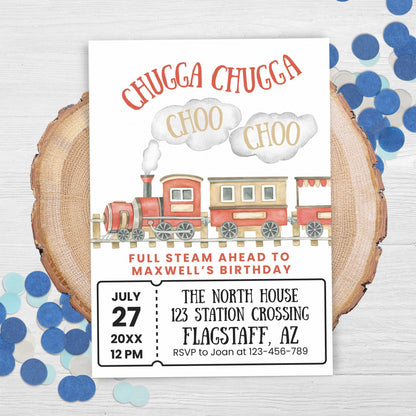 Chugga Chugga Choo Choo Birthday Invitation Train Party Birthday Invitation Train All Aboard All Ages Birthday Full Steam Ahead Boy 0006