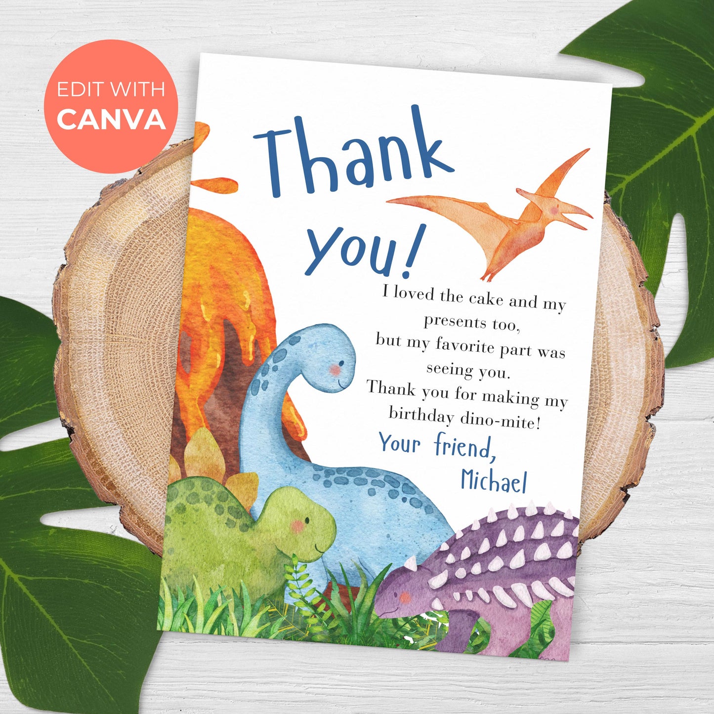 Dinosaur Thank You Card Birthday Dinosaur Party Thank You Letter Dinosaur Thank You Template Birthday Dino-mite Birthday Thank You Note 0008