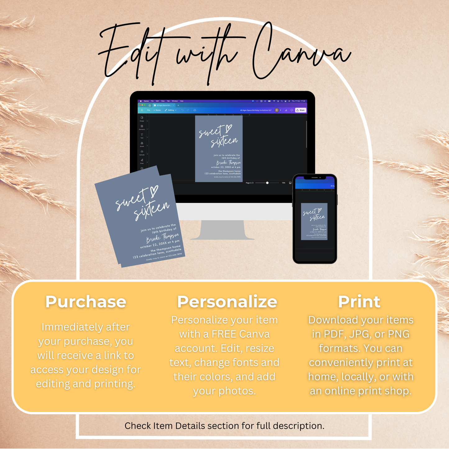 16th Birthday Invitation for Girl Dusty Blue Sweet Sixteen Invite Dusty Blue Birthday for Teenager Simple Invitation Printable Template 0011