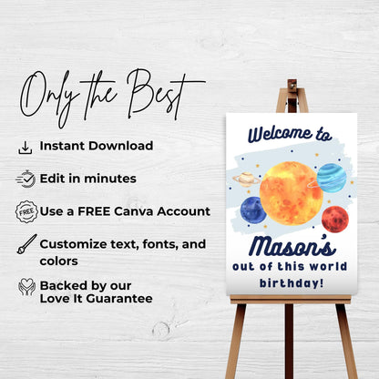 Space Welcome Sign Editable Birthday Party Out of This World Welcome Sign for Boys Birthday Planets Solar System Party Sign Digital 0001