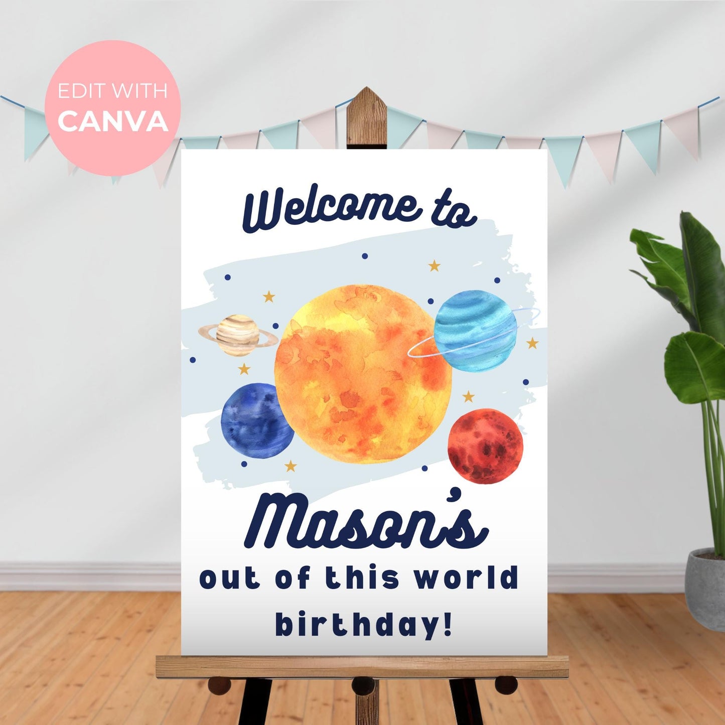 Space Welcome Sign Editable Birthday Party Out of This World Welcome Sign for Boys Birthday Planets Solar System Party Sign Digital 0001