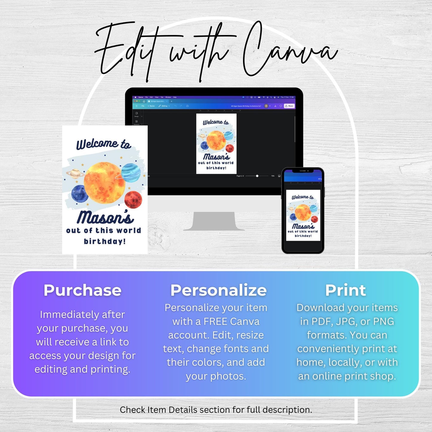 Space Welcome Sign Editable Birthday Party Out of This World Welcome Sign for Boys Birthday Planets Solar System Party Sign Digital 0001