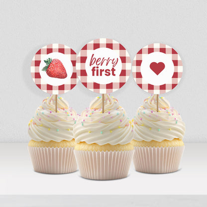 Berry First Birthday Cupcake Topper Berry 1st Birthday Cupcake Topper Strawberry Decor Berry Sweet Birthday Berry Party Decor 0010