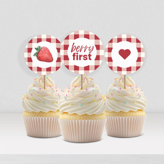 Berry First Birthday Cupcake Topper Berry 1st Birthday Cupcake Topper Strawberry Decor Berry Sweet Birthday Berry Party Decor 0010
