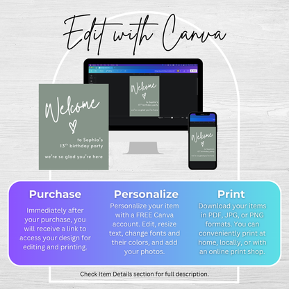 13th Birthday Party Welcome Sign: Editable Digital Download Sign 0003