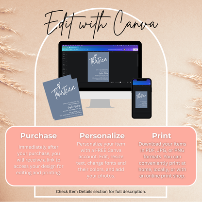 13th Birthday Invitation for Girl Dusty Blue Thirteen Birthday Invite Dusty Blue Birthday Teenager Simple Invitation Printable Template 0011