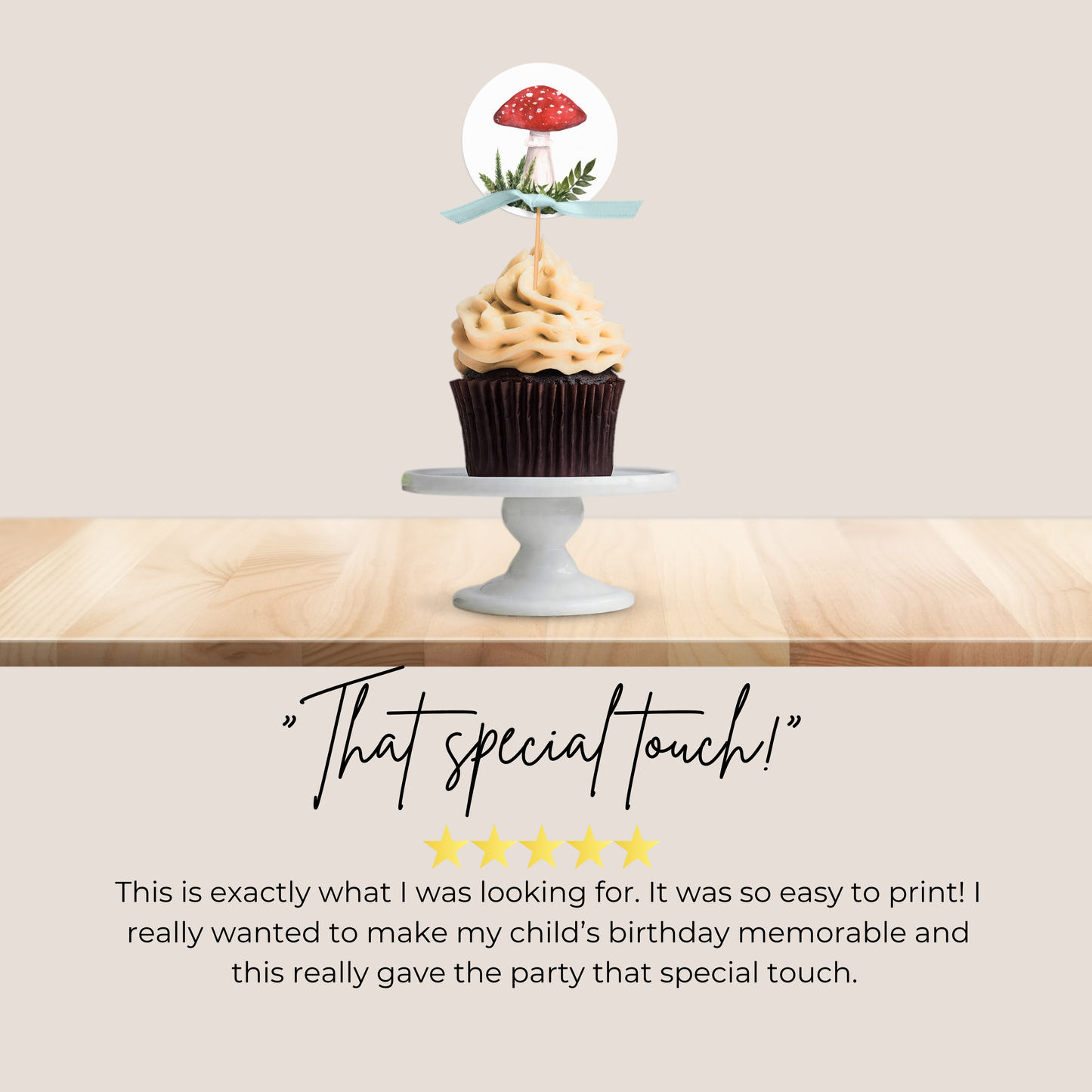 8th Birthday Mushroom Cupcake Toppers: Printable Fungi Party Decor 0004