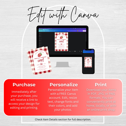 Strawberry Birthday Invitation: First Birthday Girl Editable Printable Invite 0010