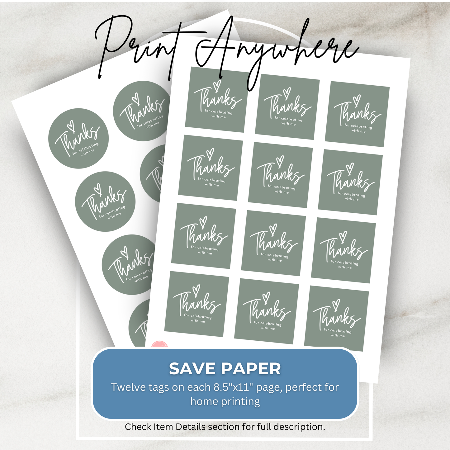 Sage Green Favor Tag Teenage Sage Green Birthday Party Favor Tag Sage Green Hanging Tag Sage Green Thank You Tag Circle Tag Square Tag 0003