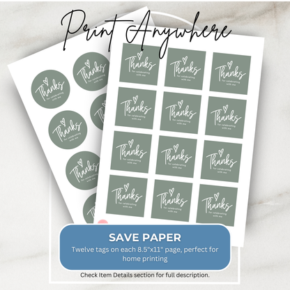 Sage Green Favor Tag Teenage Sage Green Birthday Party Favor Tag Sage Green Hanging Tag Sage Green Thank You Tag Circle Tag Square Tag 0003