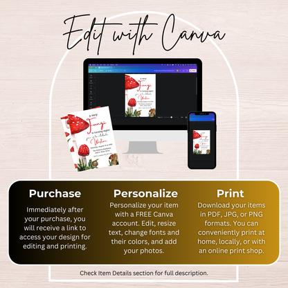 Mushroom 8th Birthday Invitation Template: Digital Download 0004