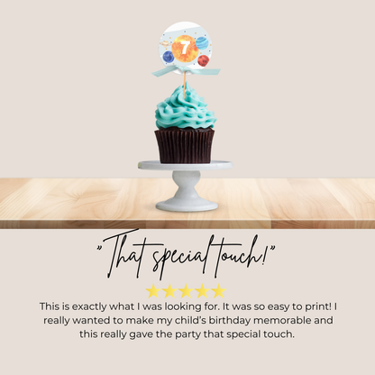 7th Birthday Solar System Cupcake Toppers: Printable Space Party Decor 0001