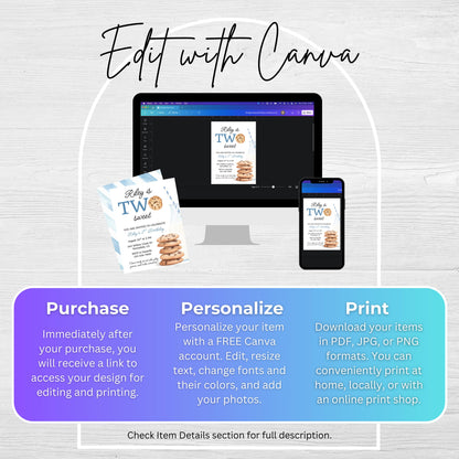 Two Sweet Cookie Birthday Invitation Second Birthday Milk Cookies Party 2nd Birthday Cookie Sweet Celebration Toddler Boy Birthday Cute 0005