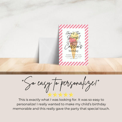 Here's the Scoop Invitation Ice Cream Birthday Party Invite Scoops of Fun Invite Template Girls Sweet Birthday Party Ice Cream Cone 0002