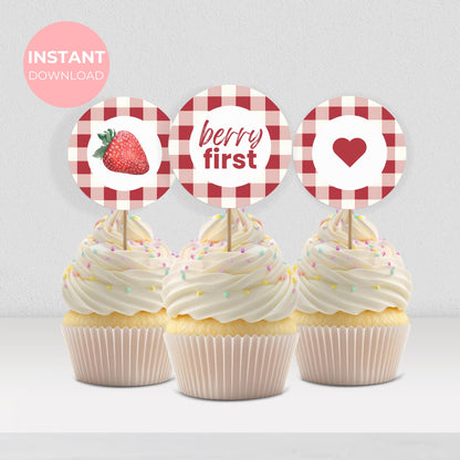 Berry First Birthday Cupcake Topper Berry 1st Birthday Cupcake Topper Strawberry Decor Berry Sweet Birthday Berry Party Decor 0010