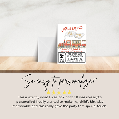 6th Birthday Invitation Template for Train Themed Birthday Party: Printable Invite Digital Download 0006