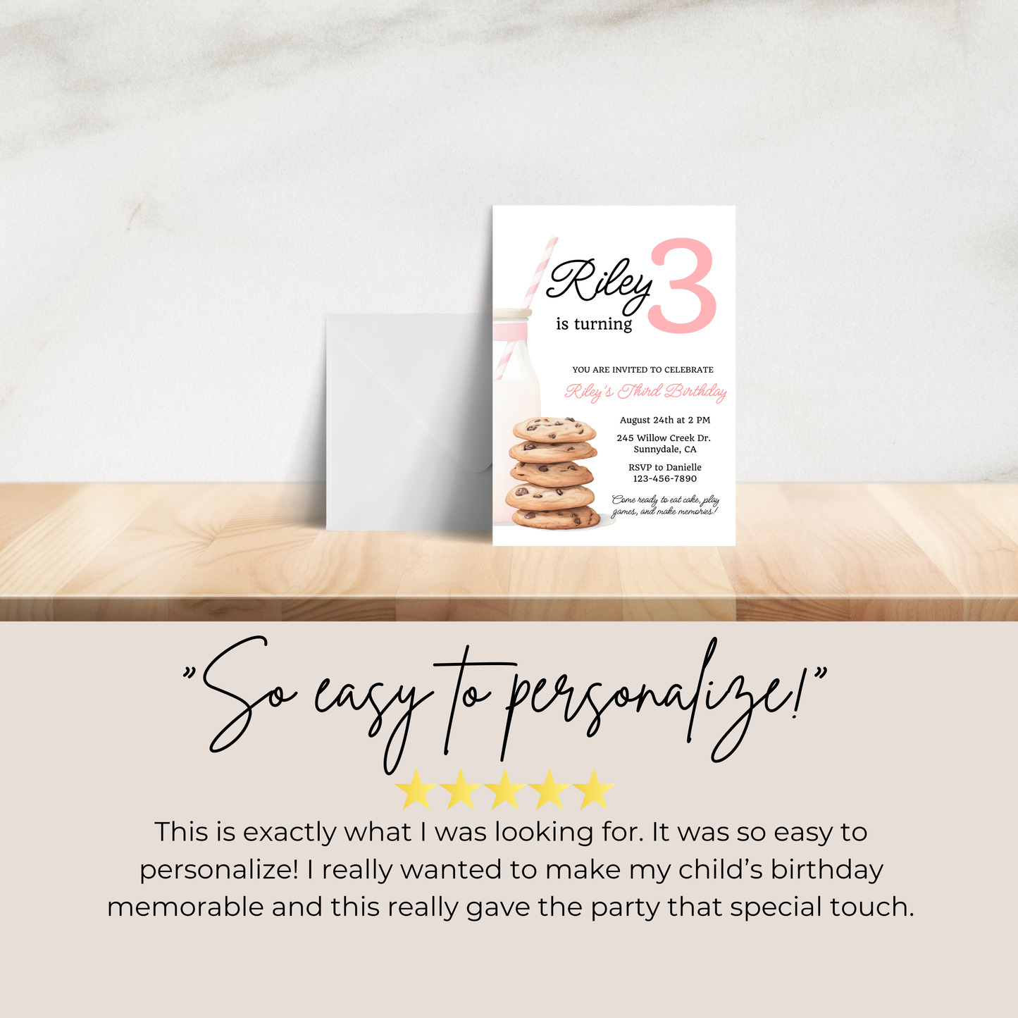 Cookies and Milk 3rd Birthday Invite: Printable Invitation Template 0009