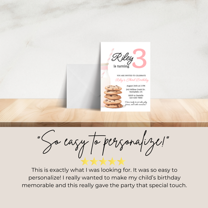 Cookies and Milk 3rd Birthday Invite: Printable Invitation Template 0009