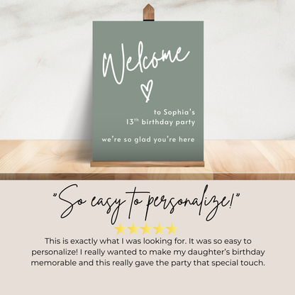 13th Birthday Party Welcome Sign: Editable Digital Download Sign 0003