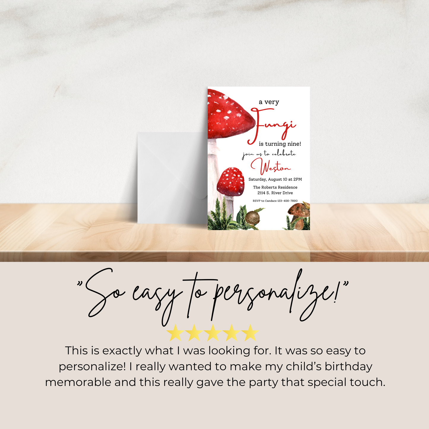 Mushroom 9th Birthday Invitation Template: Fungi Invite Digital Download 0004