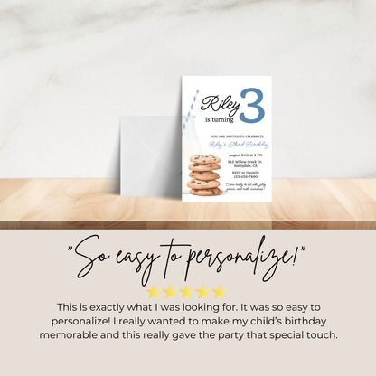 Cookies and Milk 3rd Birthday Invite: Printable Invitation Template 0005