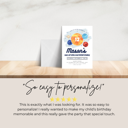 Space 12th Birthday Invitation Twelfth Birthday Boy Invite Outer Space Party Galaxy Out ofThis World Birthday Party Solar System Party 0001