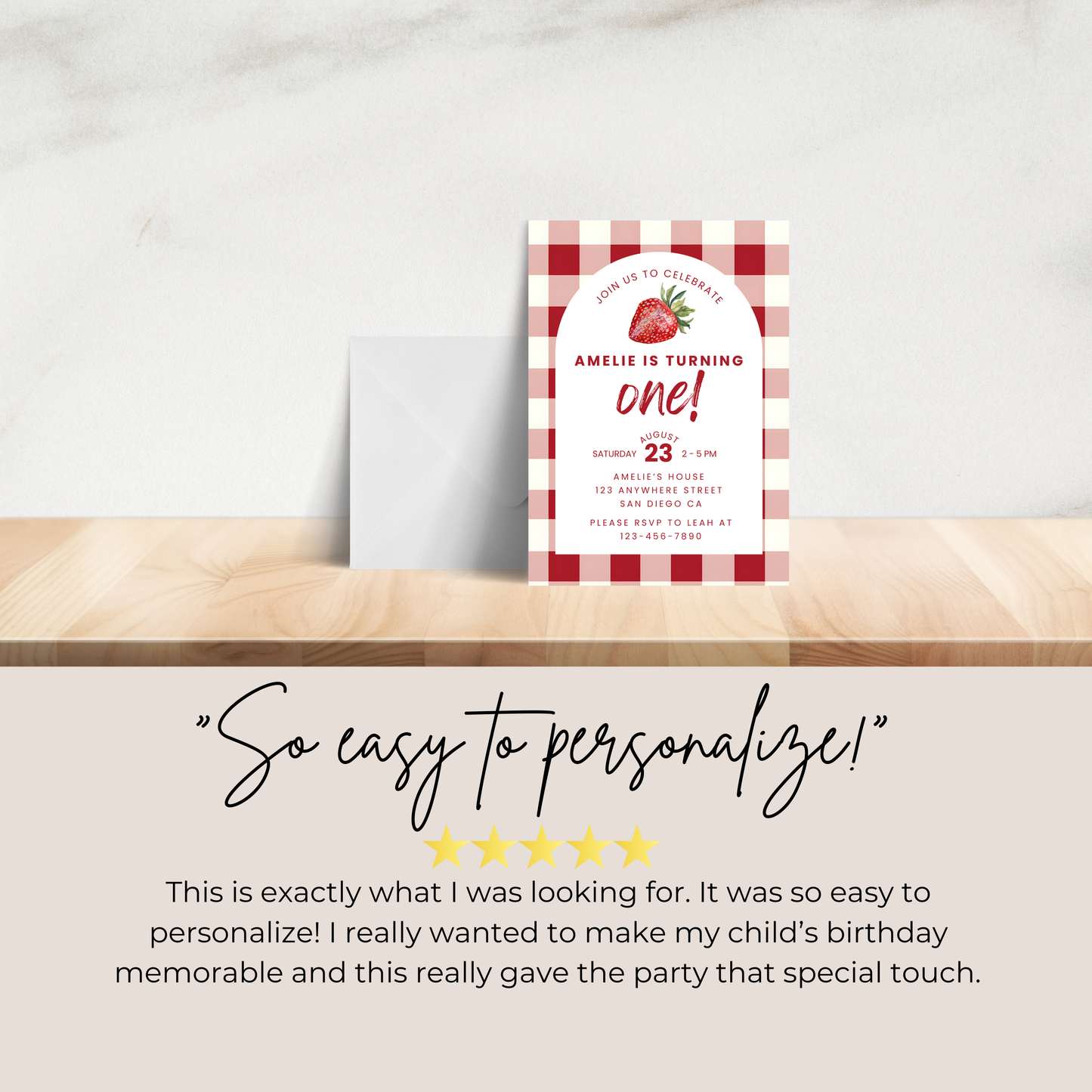 Strawberry Birthday Invitation: First Birthday Girl Editable Printable Invite 0010