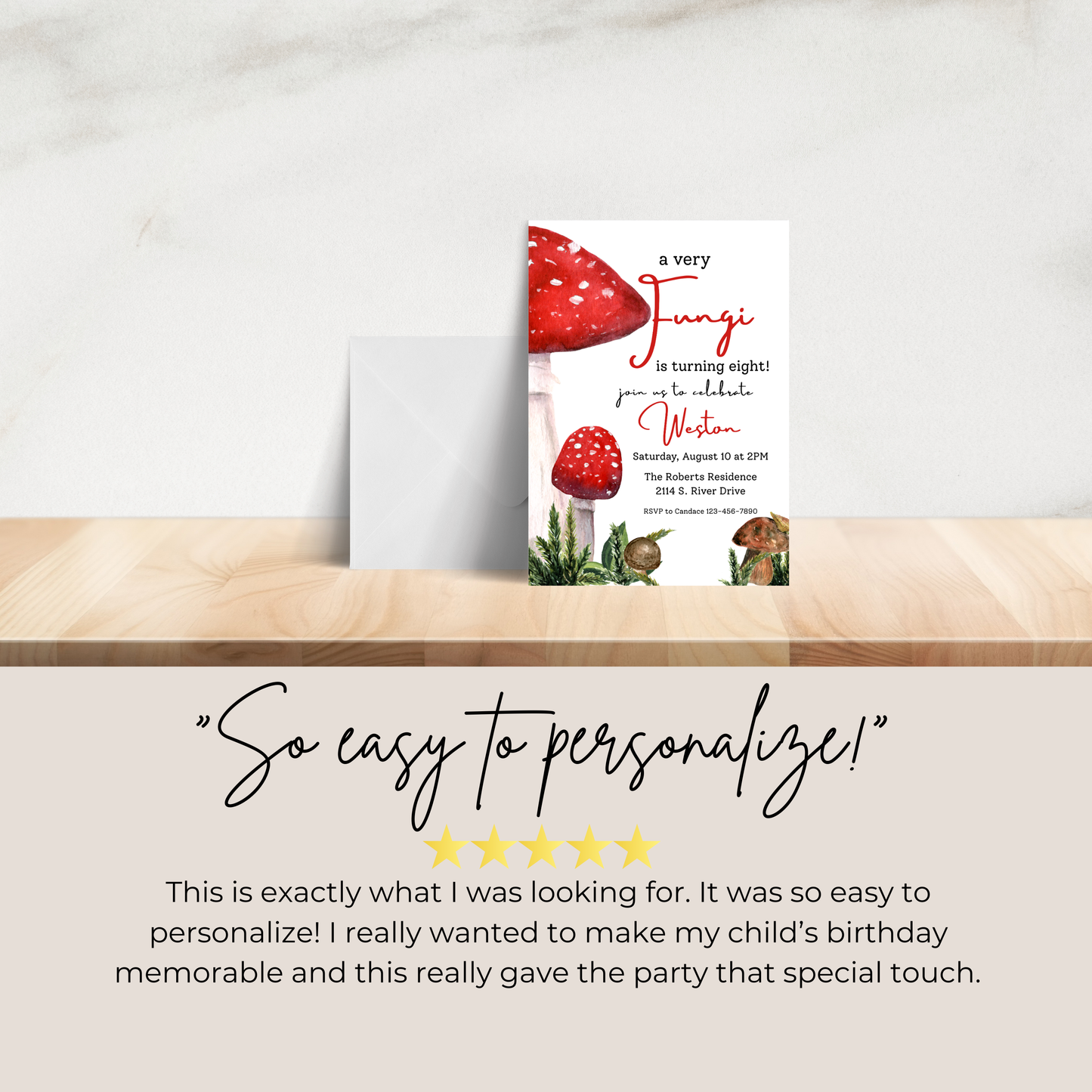 Mushroom 8th Birthday Invitation Template: Digital Download 0004