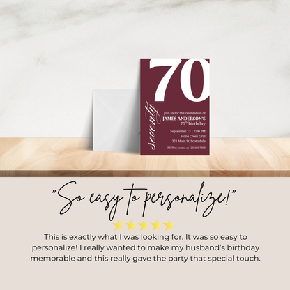 70th Birthday Invitation for Men 70th Birthday Invite 70th Birthday for Him 70th Birthday Invitation 70th Birthday Invitation for Him 0007