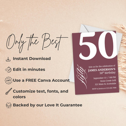 50th Birthday Invitation for Men 50th Birthday Invite 50th Birthday for Him 50th Birthday Invitation 50th Birthday Invitation for Him 0007